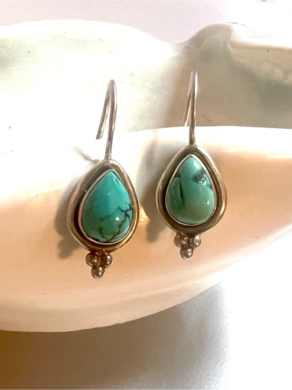 Vintage Southwestern Turquoise and 925 Silver Teardrop Earrings